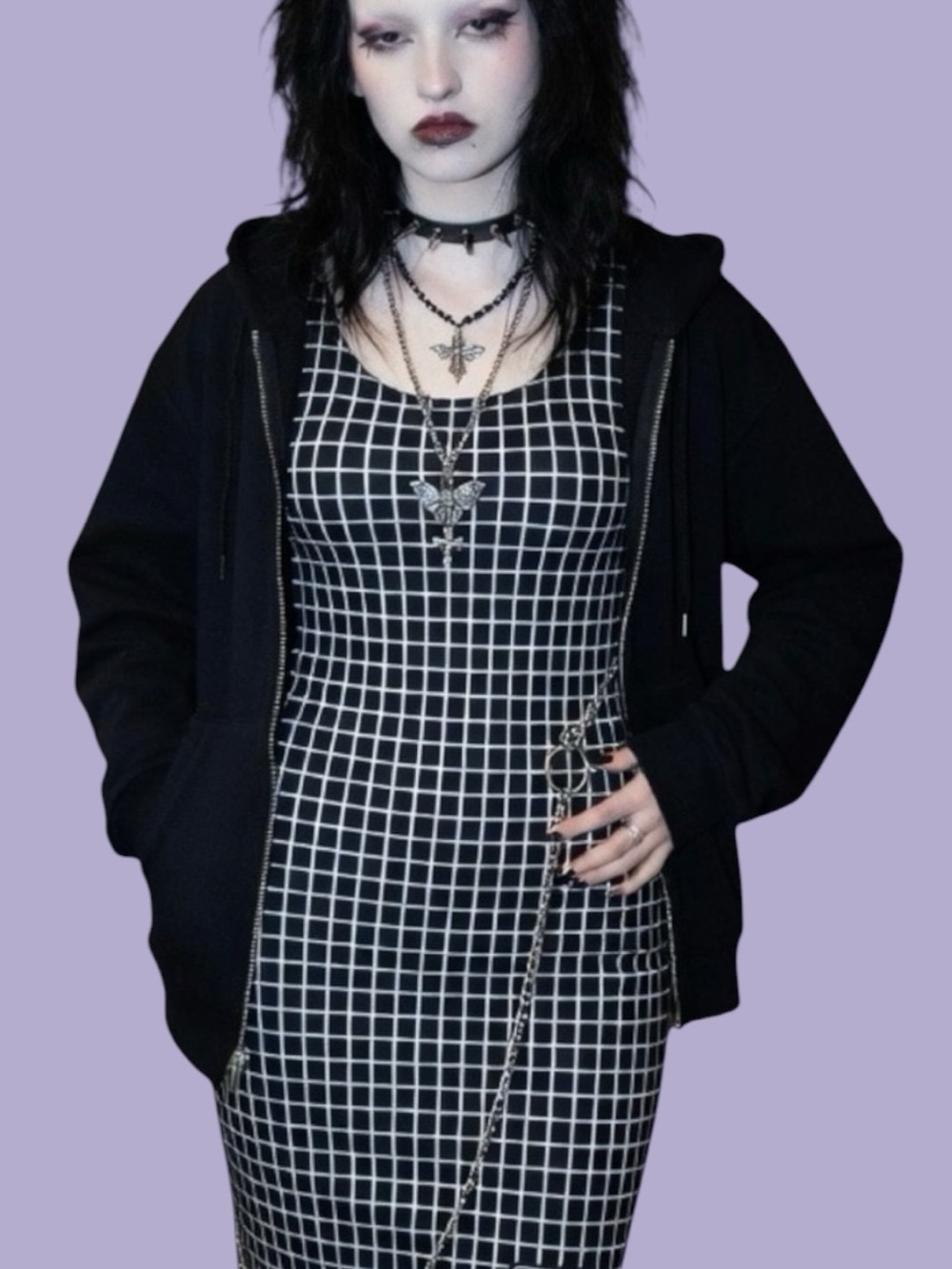 Suzy Sheir Early 2000s Black and White Sleeveless Grid Dress